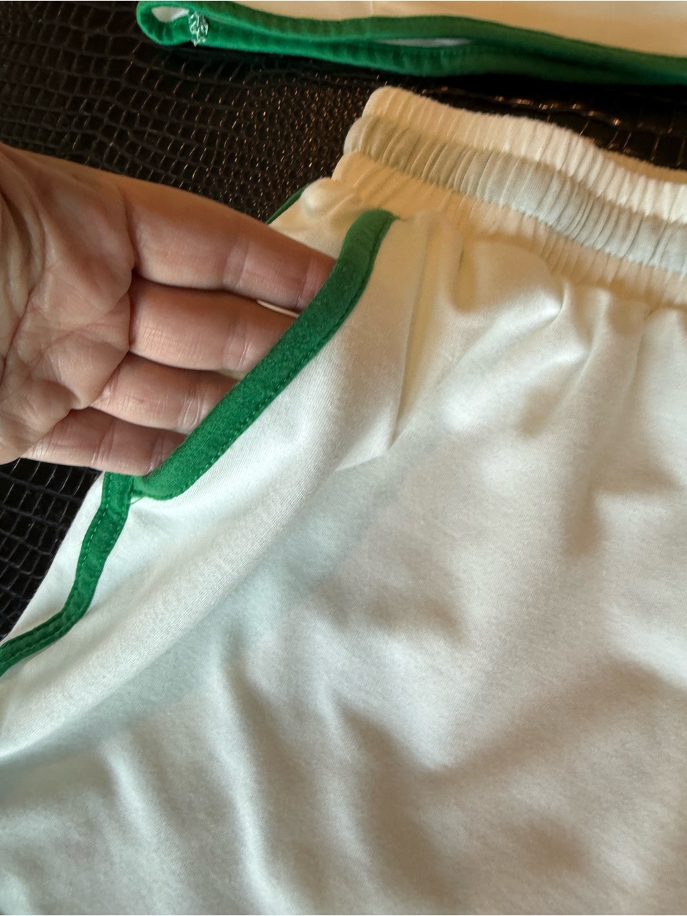 Women’s Athletic White and Green Two-Piece Set- Quarter Zip Pullover & Shorts - Picture 3 of 5